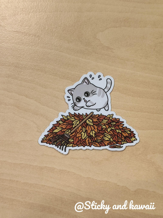 Chaton tas de feuilles